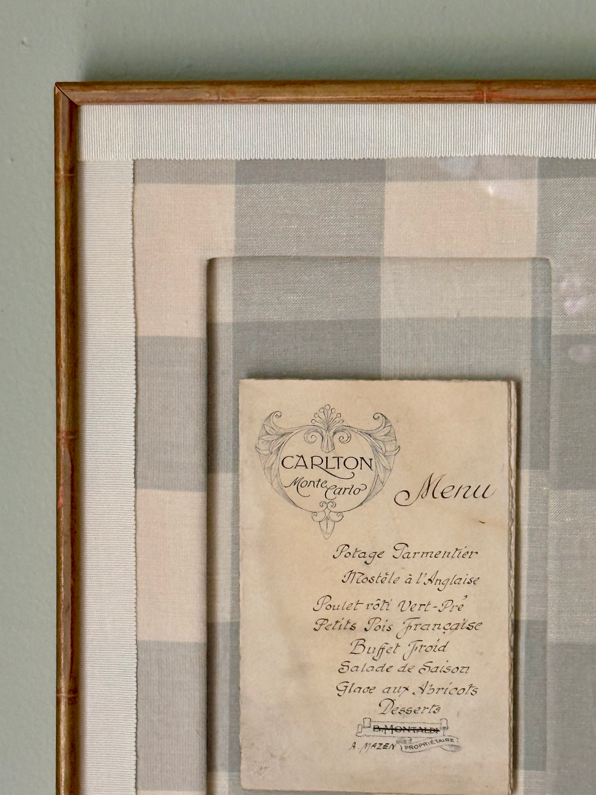 Antique Hotel Framed Menu