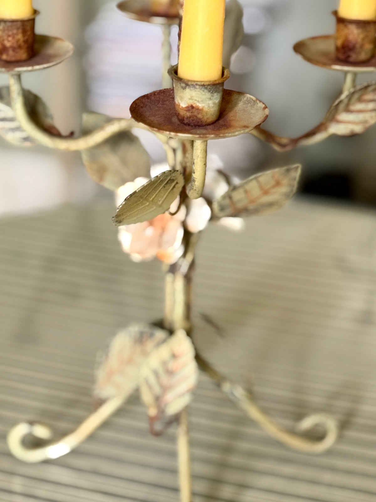Vintage Toleware Floral Candelabra