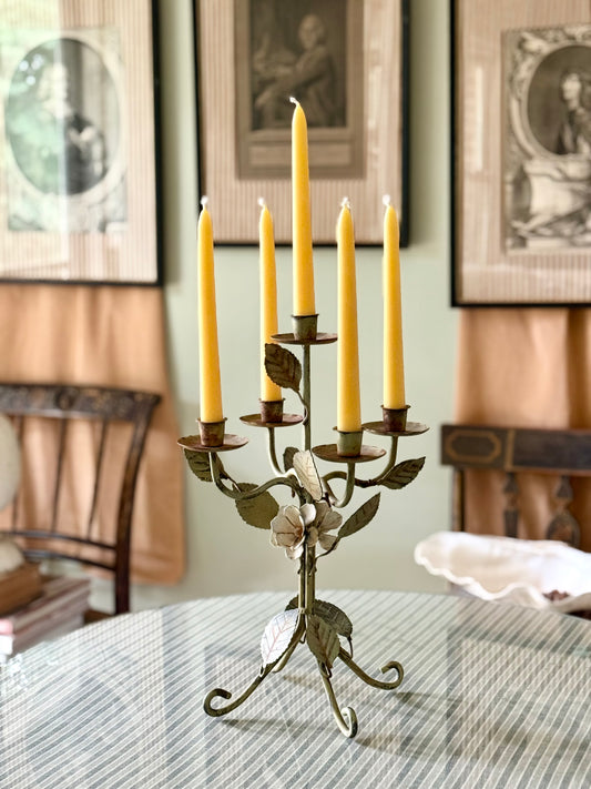 Vintage Toleware Floral Candelabra