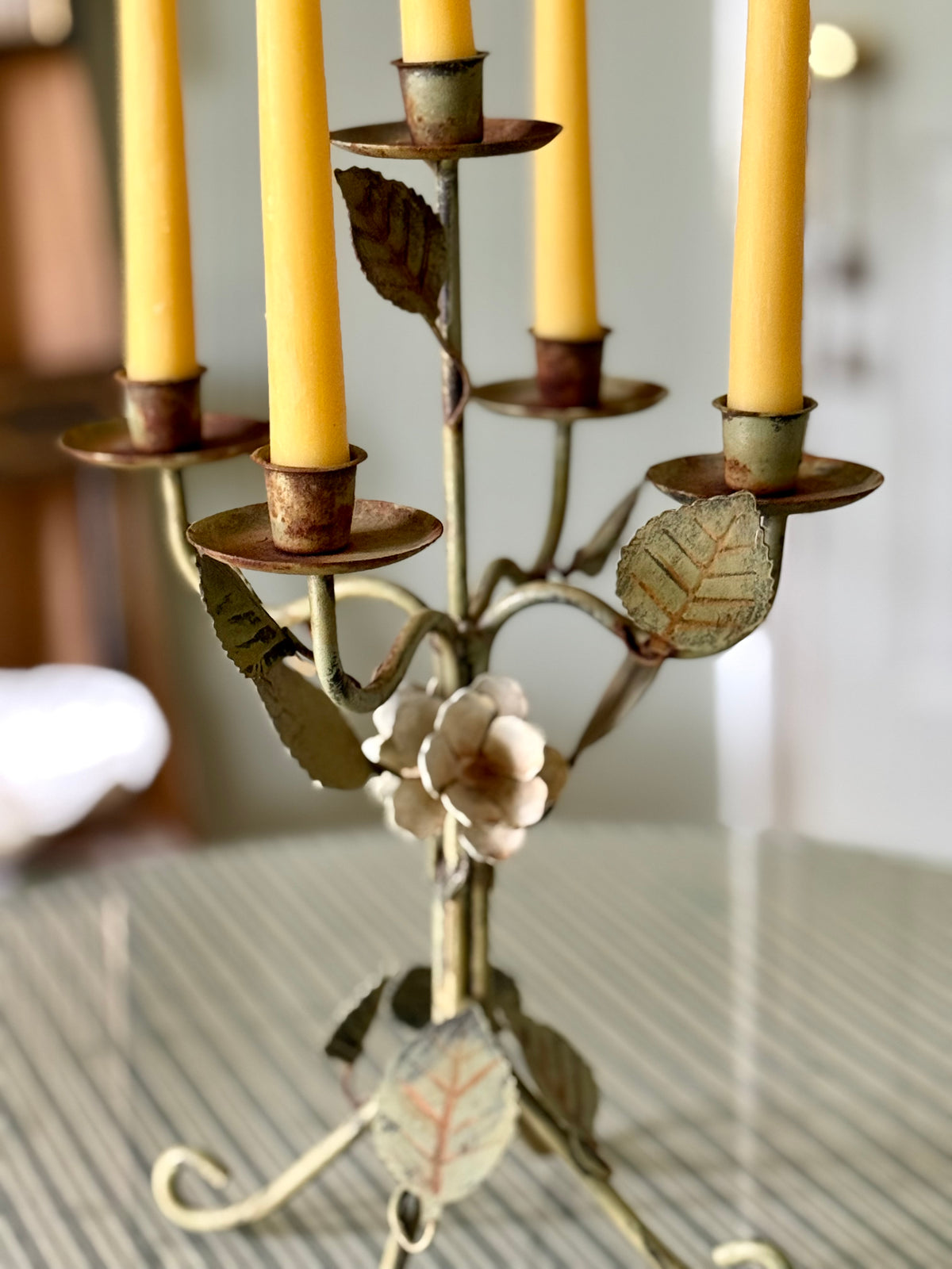 Vintage Toleware Floral Candelabra