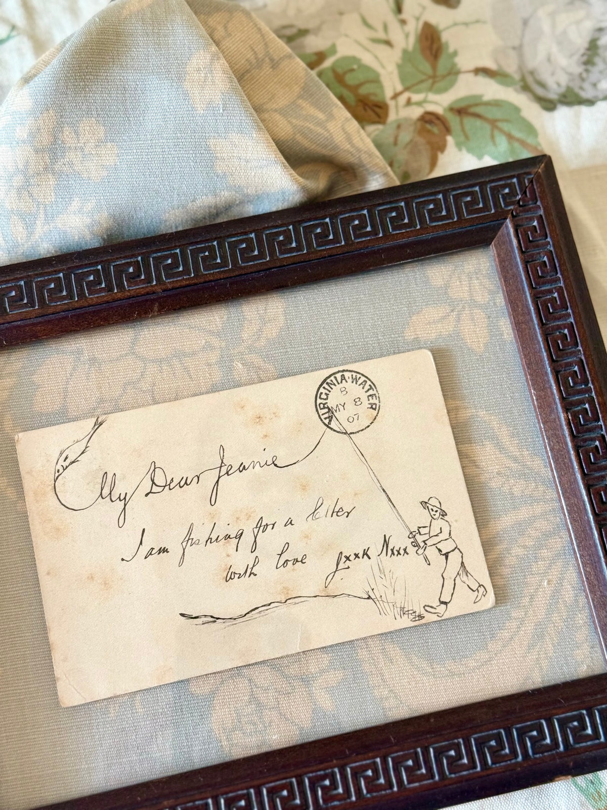 Antique Framed Hand Drawn Postcards