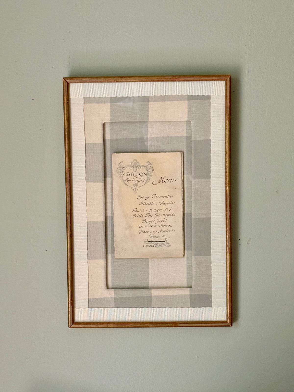 Antique Hotel Framed Menu