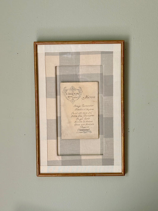 Antique Hotel Framed Menu