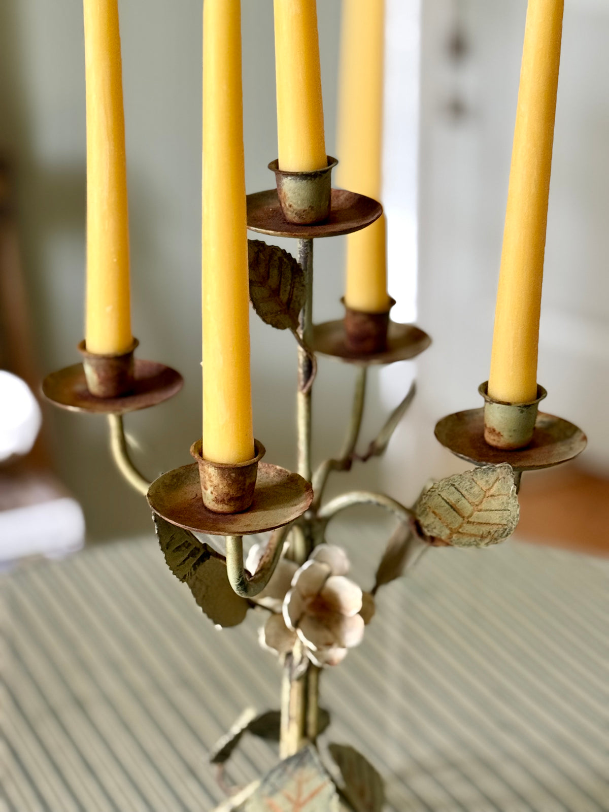 Vintage Toleware Floral Candelabra