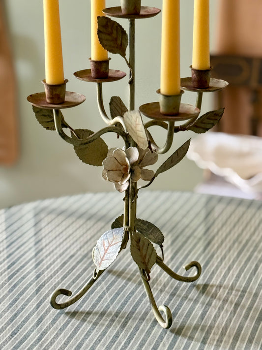 Vintage Toleware Floral Candelabra