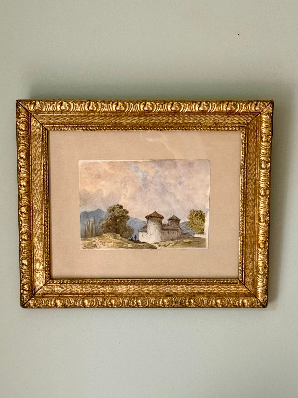 19th Century Watercolor Chateau Painting