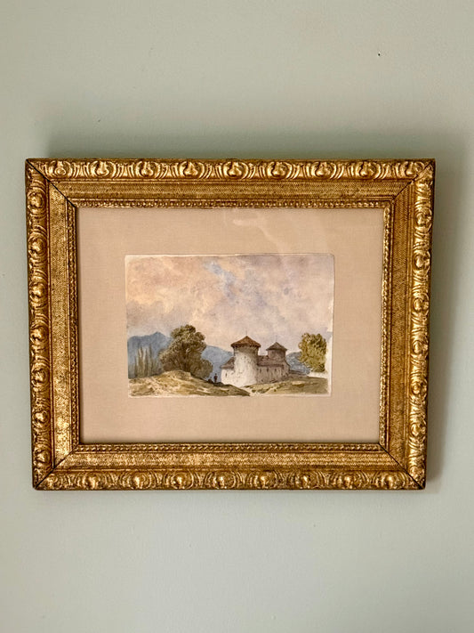 19th Century Watercolor Chateau Painting