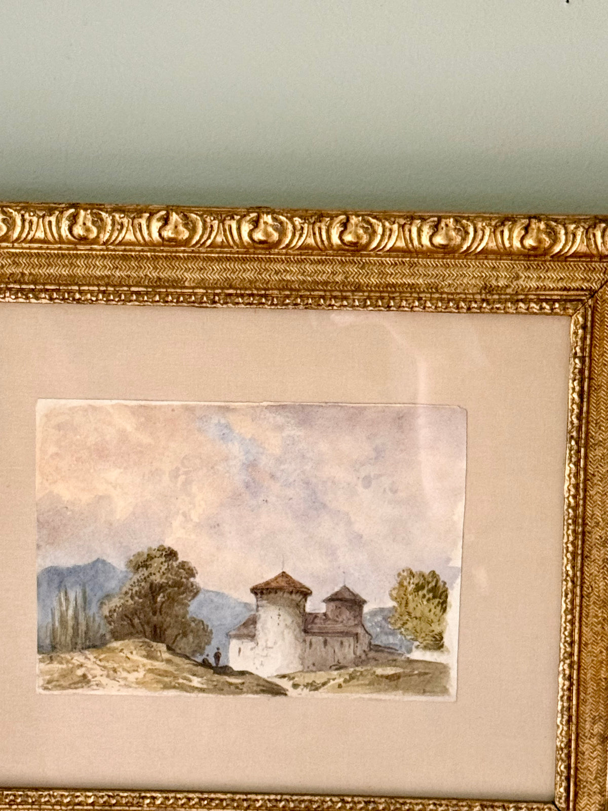 19th Century Watercolor Chateau Painting