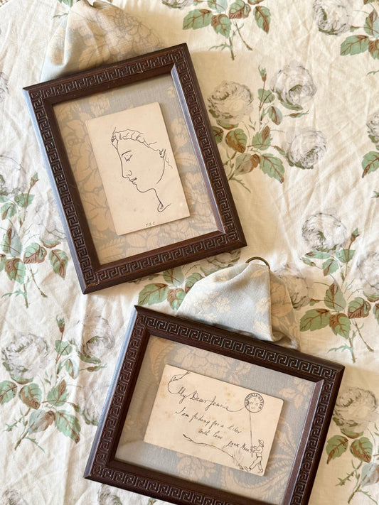 Antique Framed Hand Drawn Postcards