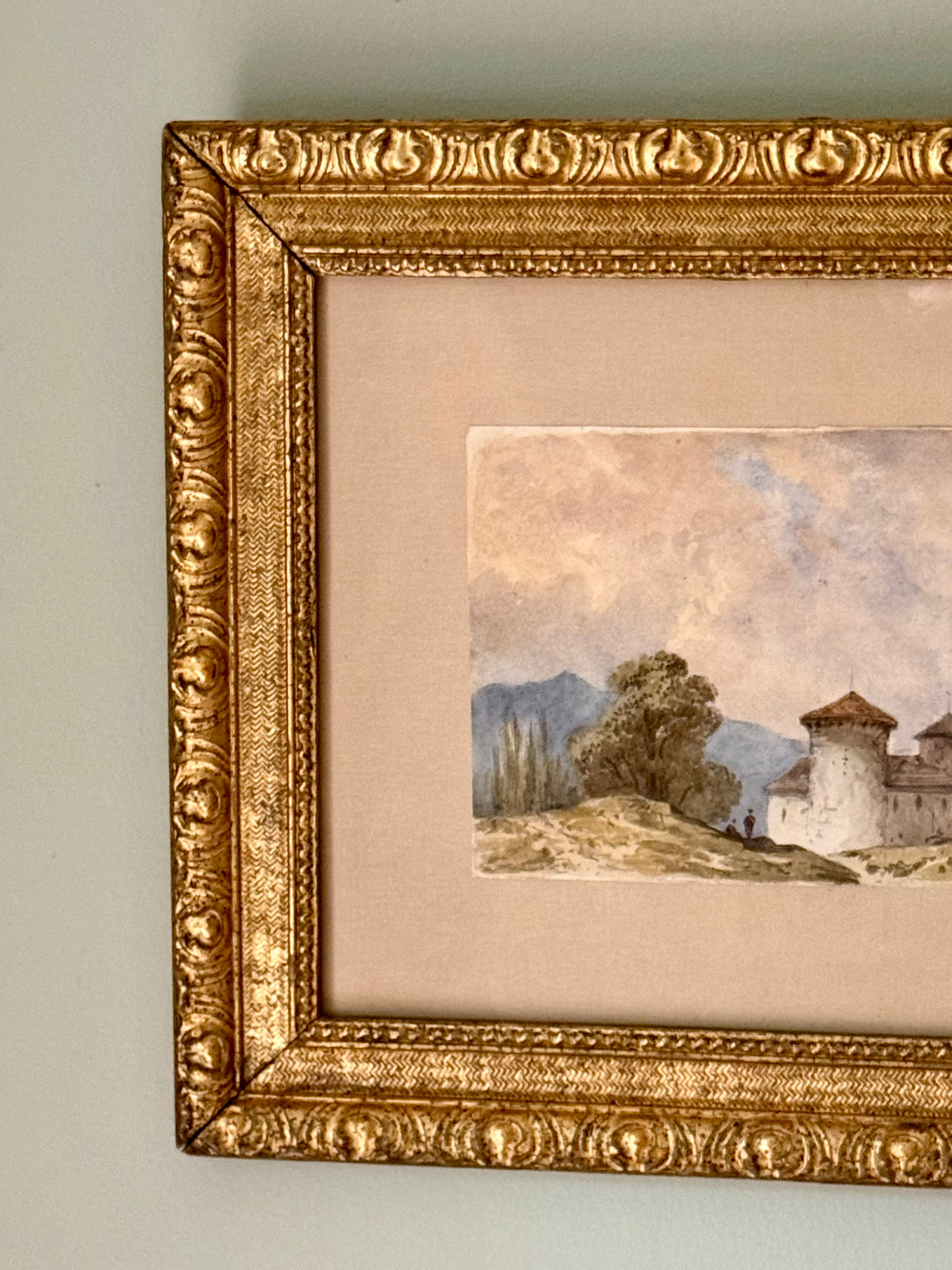 19th Century Watercolor Chateau Painting