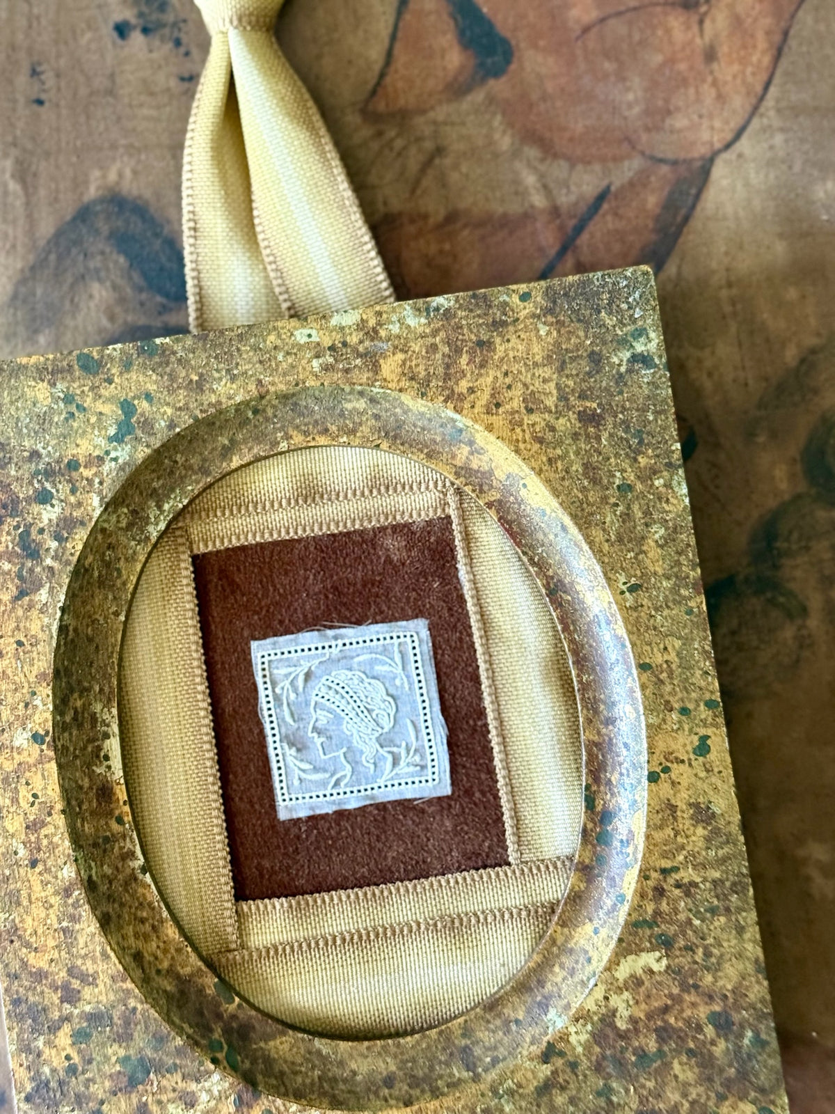 Antique Grecian Goddess Embroidery Fragment